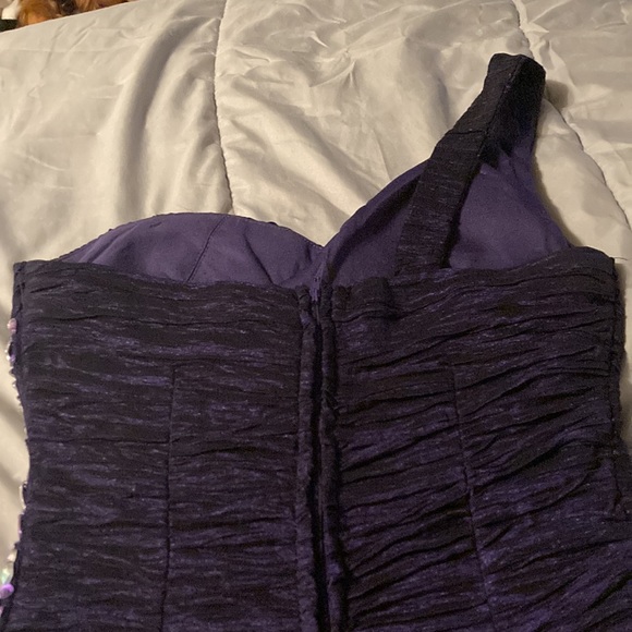 Purple one shoulder dress with gems on left side - Picture 5 of 6